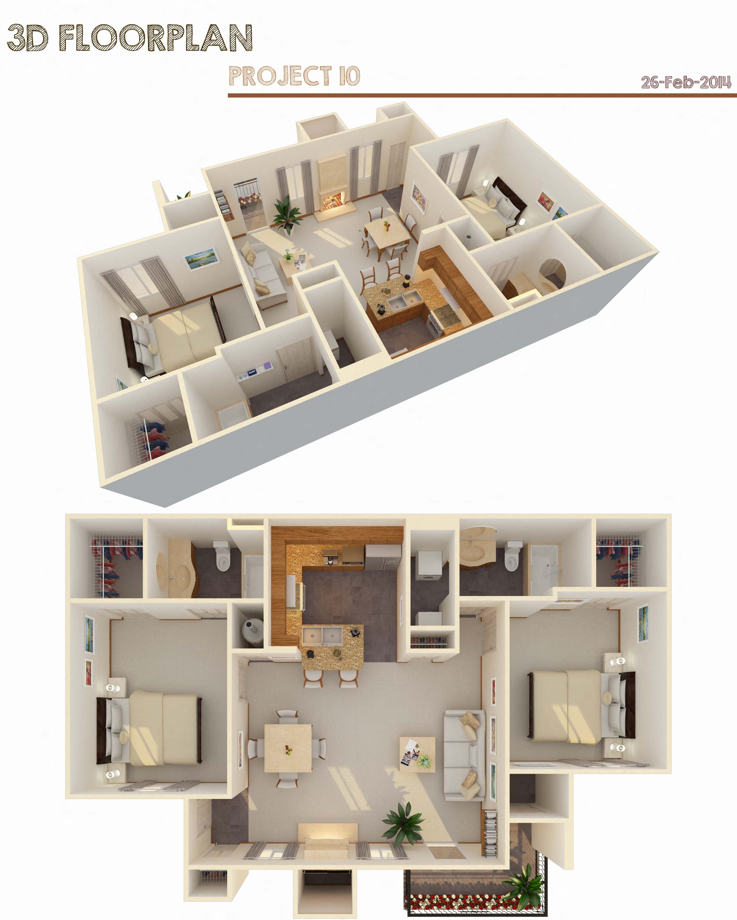 Floor plan for 2 beds, 2 baths, 1050 sqft